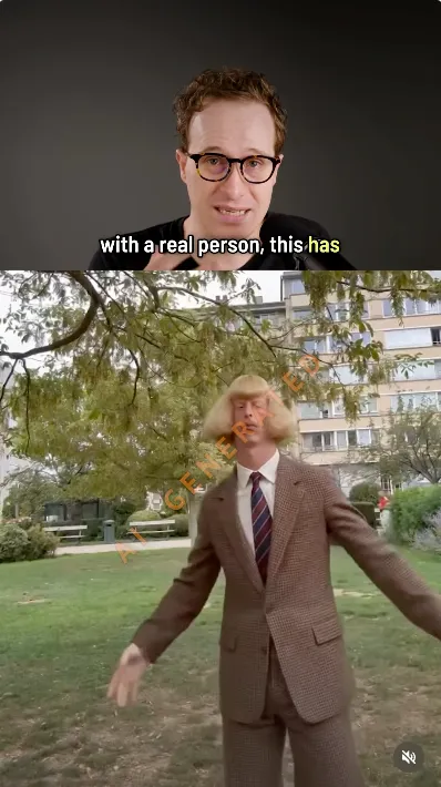 A creator explains that a viral man shadowboxing in a park is AI-generated and was used to promote a meme coin.