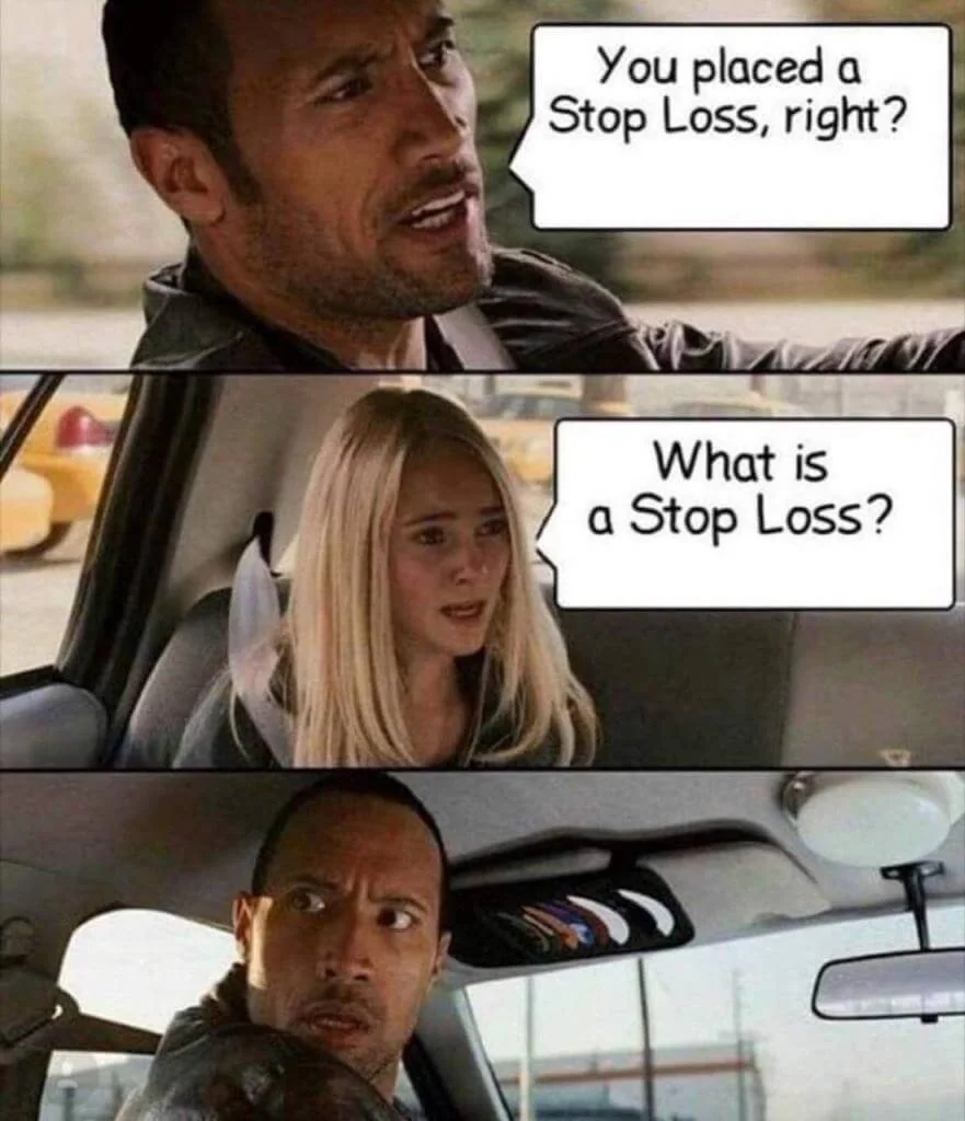 A driver and passenger exchange increasingly worried looks over a question about a stop-loss order.